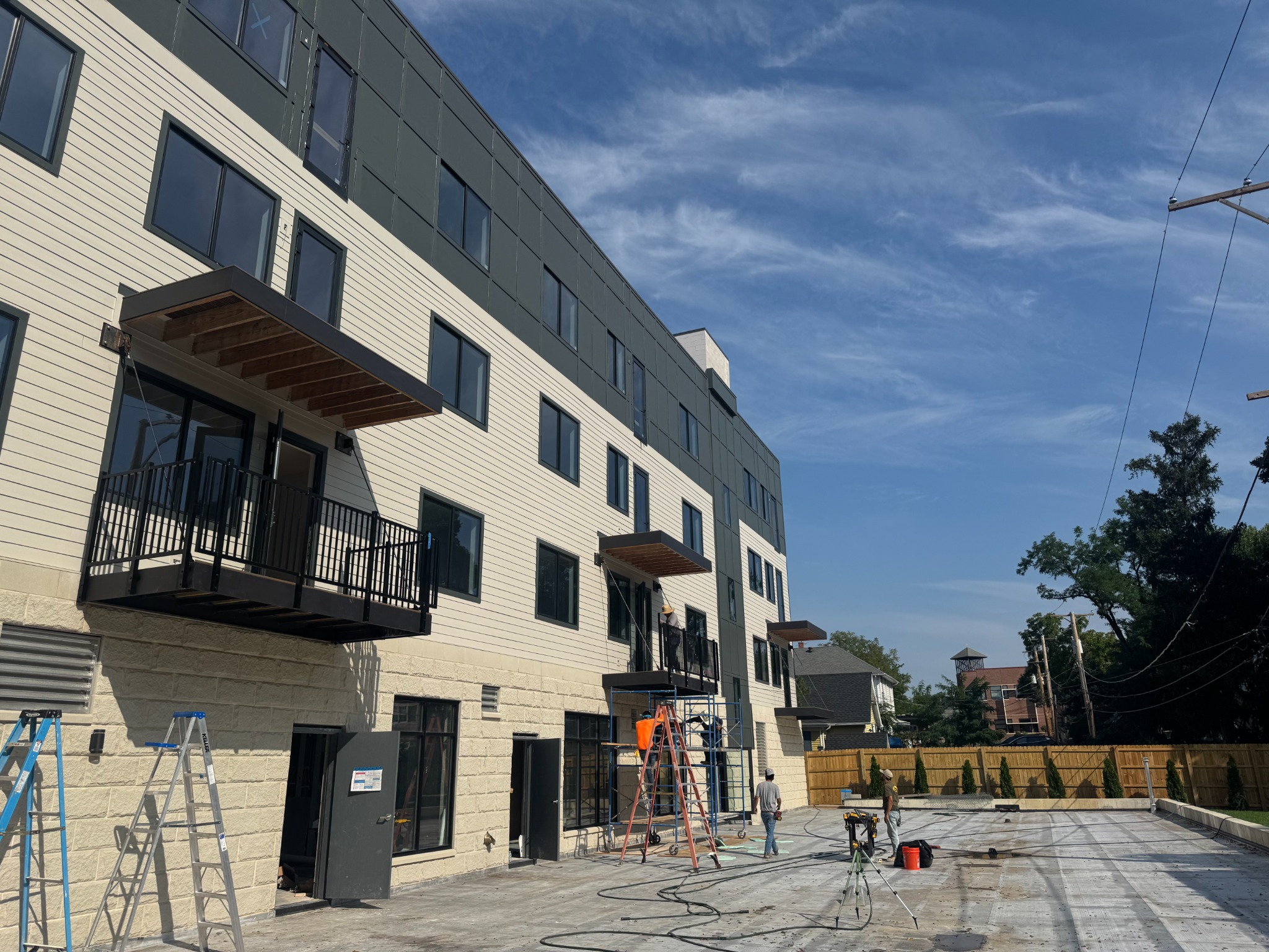 Modern multi-story building exterior under construction in Lockport, Illinois